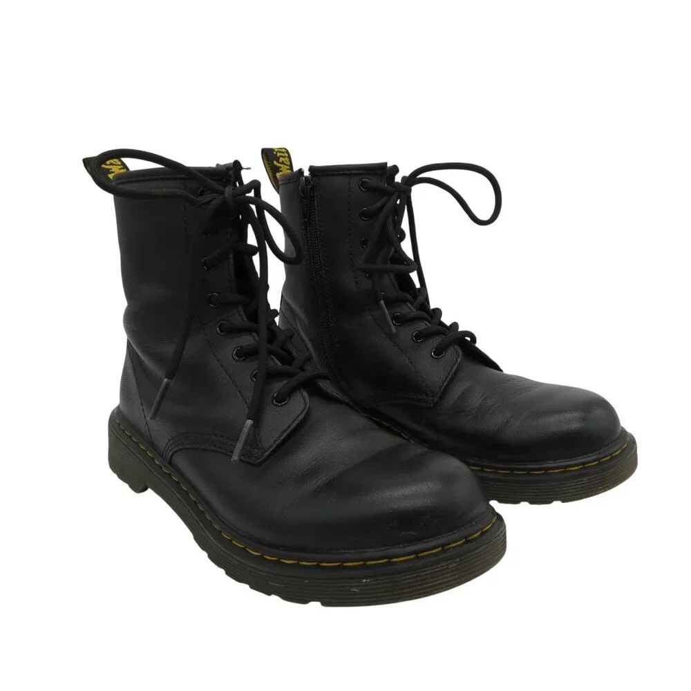 DR MARTENS Youth 1460 Black Leather Lace-Up Combat Boots M5/W6